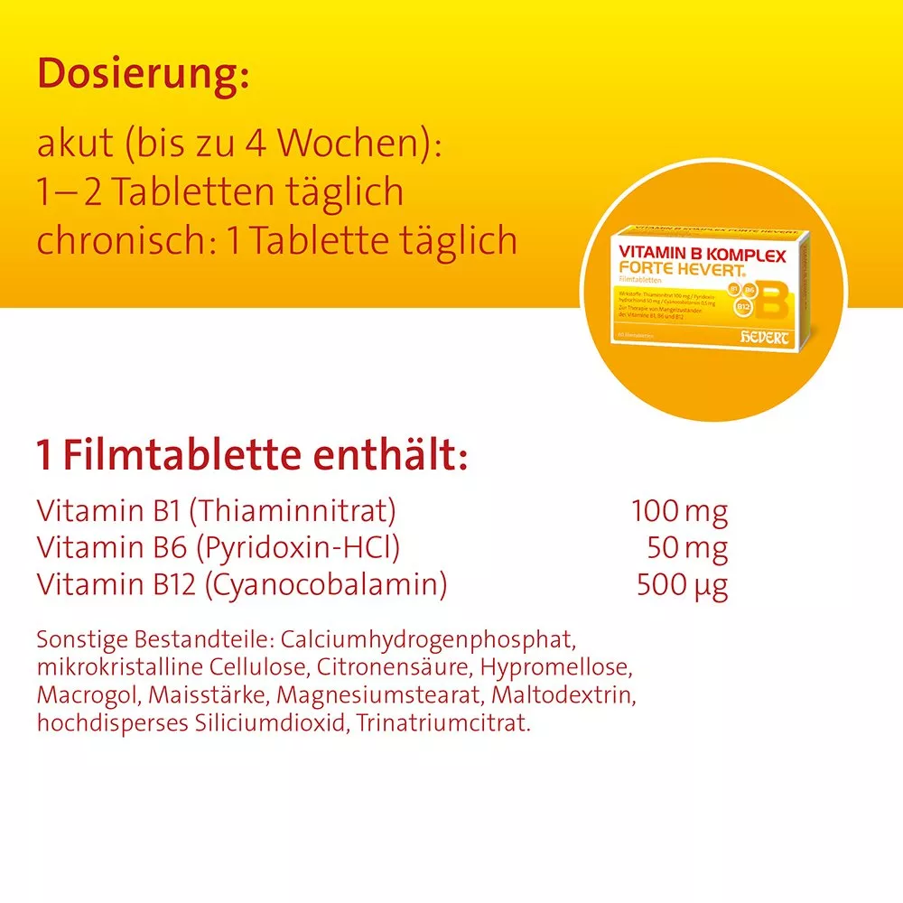 Vitamin B1, B6, B12 hochdosiert mit Vitamin B Komplex forte Hevert